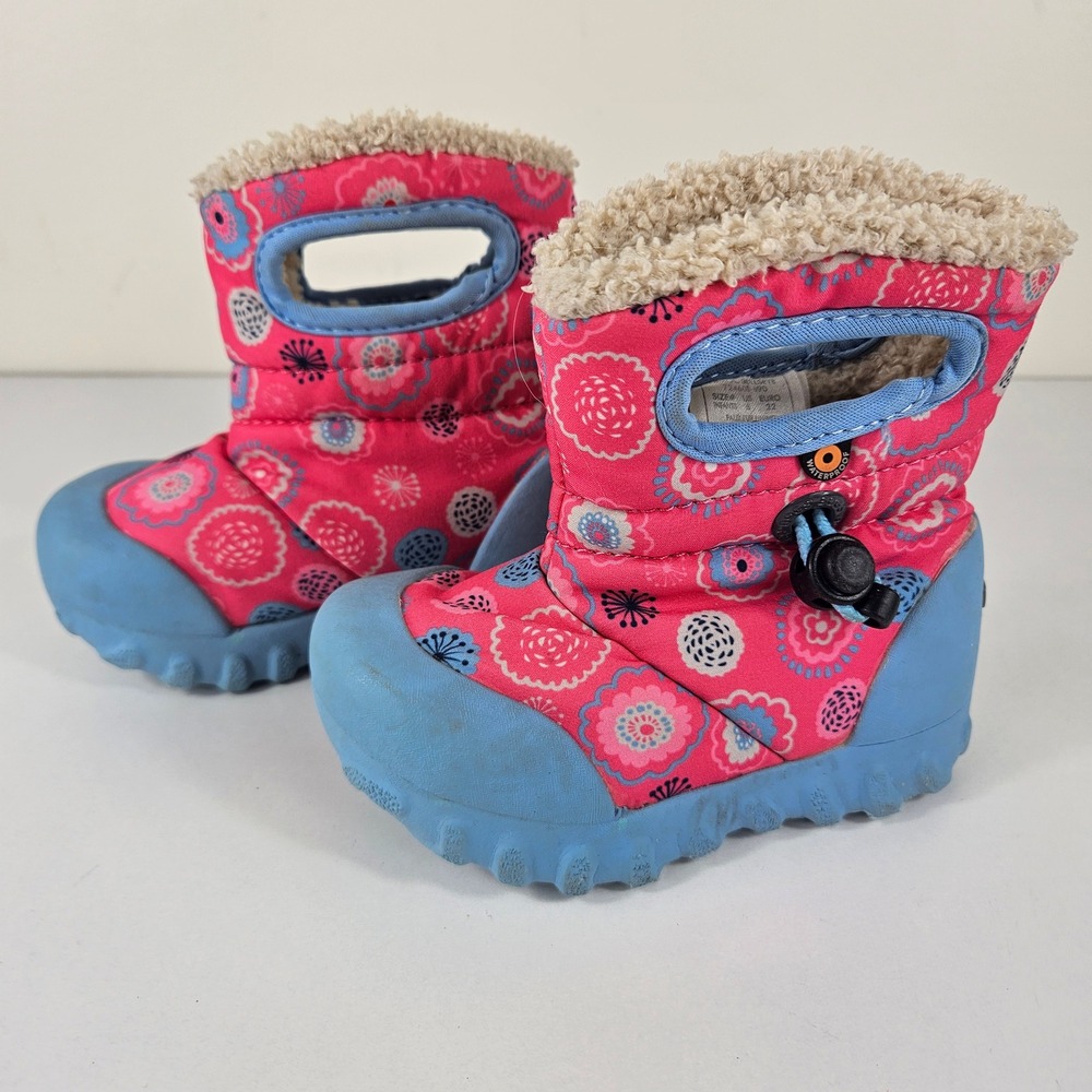 Bogs Baby B-Moc Bullseye Pink Floral Waterproof Winter Boots Infants Size 6 - Picture 2 of 7